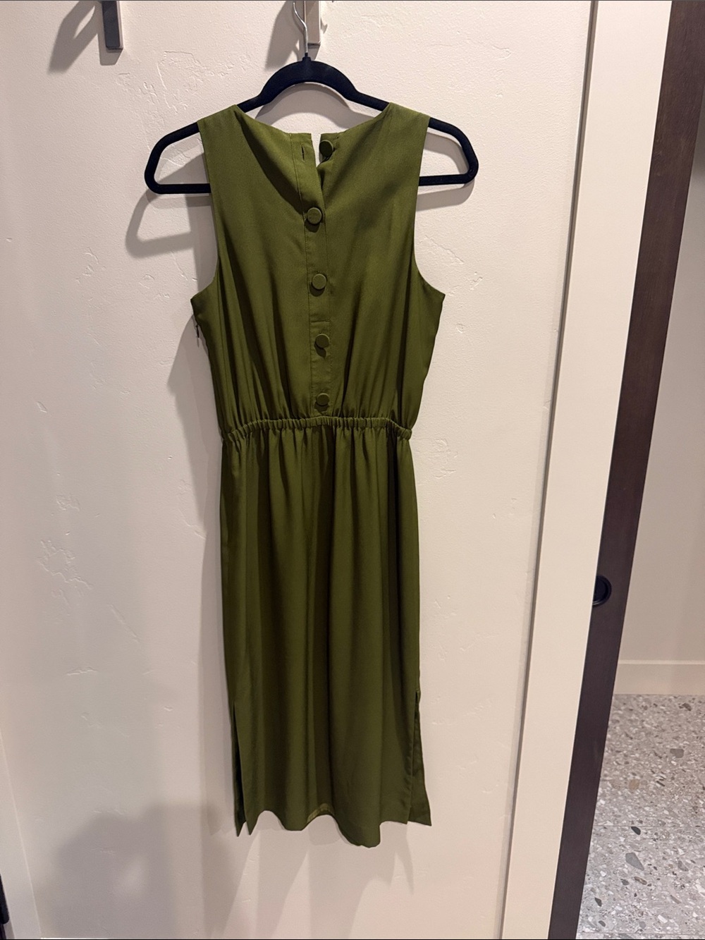 J. Crew Olive Green Sleeveless Midi Dress with Elastic Waist - Picture 5 of 5